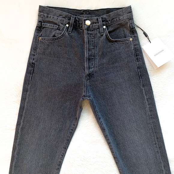 GOLDSIGN Benefit High Rise Relaxed Straight Farrow Cotton Jeans - Picture 9 of 13